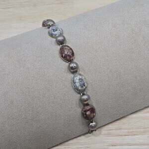 Vintage Art Deco Style EmJ Emmons Gold Tone Faux Stone Agate Jasper Bracelet